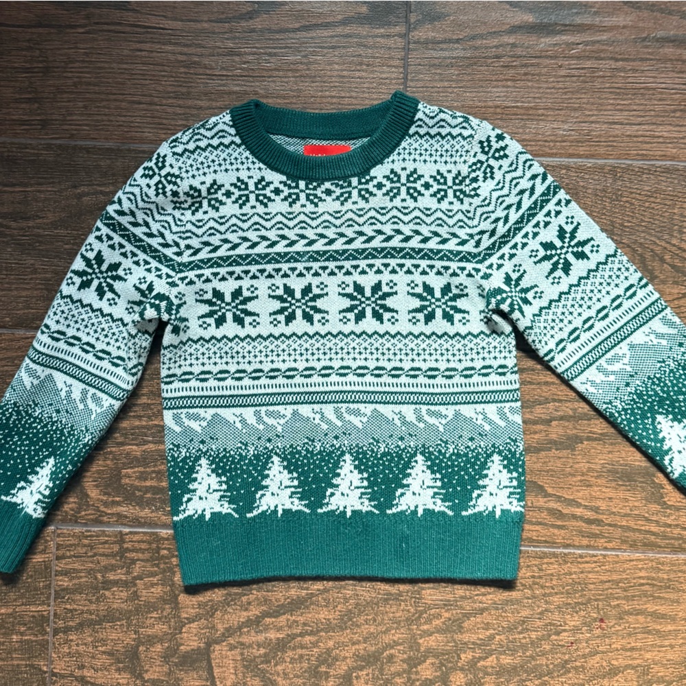 Festive Green and White Kids Sweater